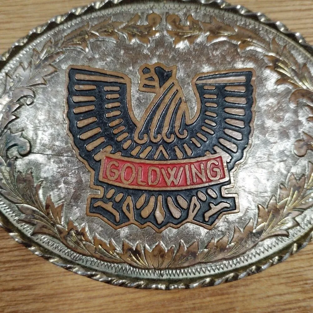 Honda GoldWing Belt Buckle Gold Silver Made In USA Vintage Thunderbird Biker